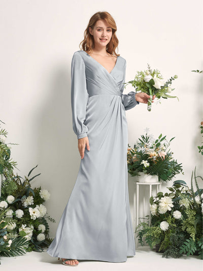 Carlyna Taylor Mermaid Baby Blue Satin Bridesmaid Dress Maxi Long Sleeve V-Neck  #color_baby-blue