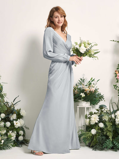 Carlyna Taylor Mermaid Baby Blue Satin Bridesmaid Dress Maxi Long Sleeve V-Neck  #color_baby-blue