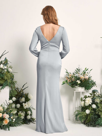 Carlyna Taylor Mermaid Baby Blue Satin Bridesmaid Dress Maxi Long Sleeve V-Neck  #color_baby-blue