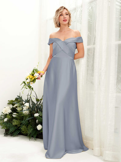 Carlyna Chloe A-Line Dusty Blue Satin Bridesmaid Dress Maxi Sleeveless Sweetheart Dress Front View #color_dusty-blue