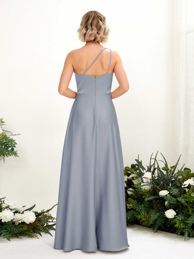Carlyna Dinah A-Line Dusty Blue Satin Bridesmaid Dress Maxi Sleeveless One Shoulder Dress Back View #color_dusty-blue