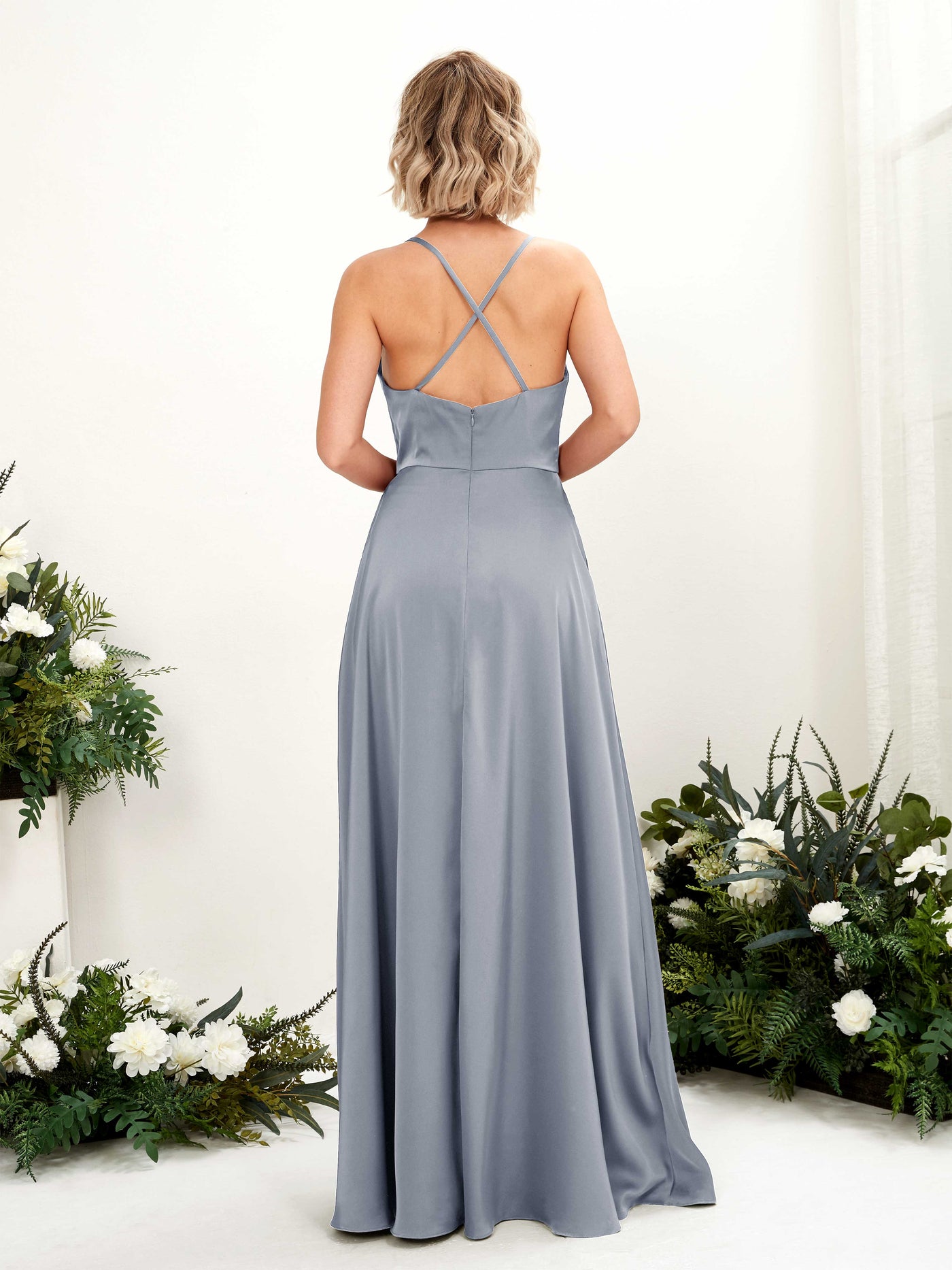 A-line Ball Gown Straps Satin Bridesmaid Dress - Dusty Blue (80222278)#color_dusty-blue