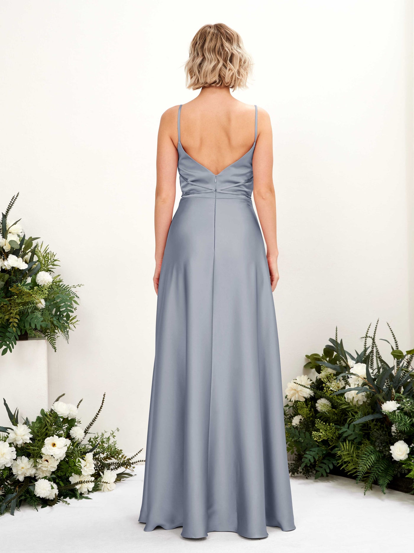 A-line Straps Sleeveless Satin Bridesmaid Dress - Dusty Blue (80223178)#color_dusty-blue