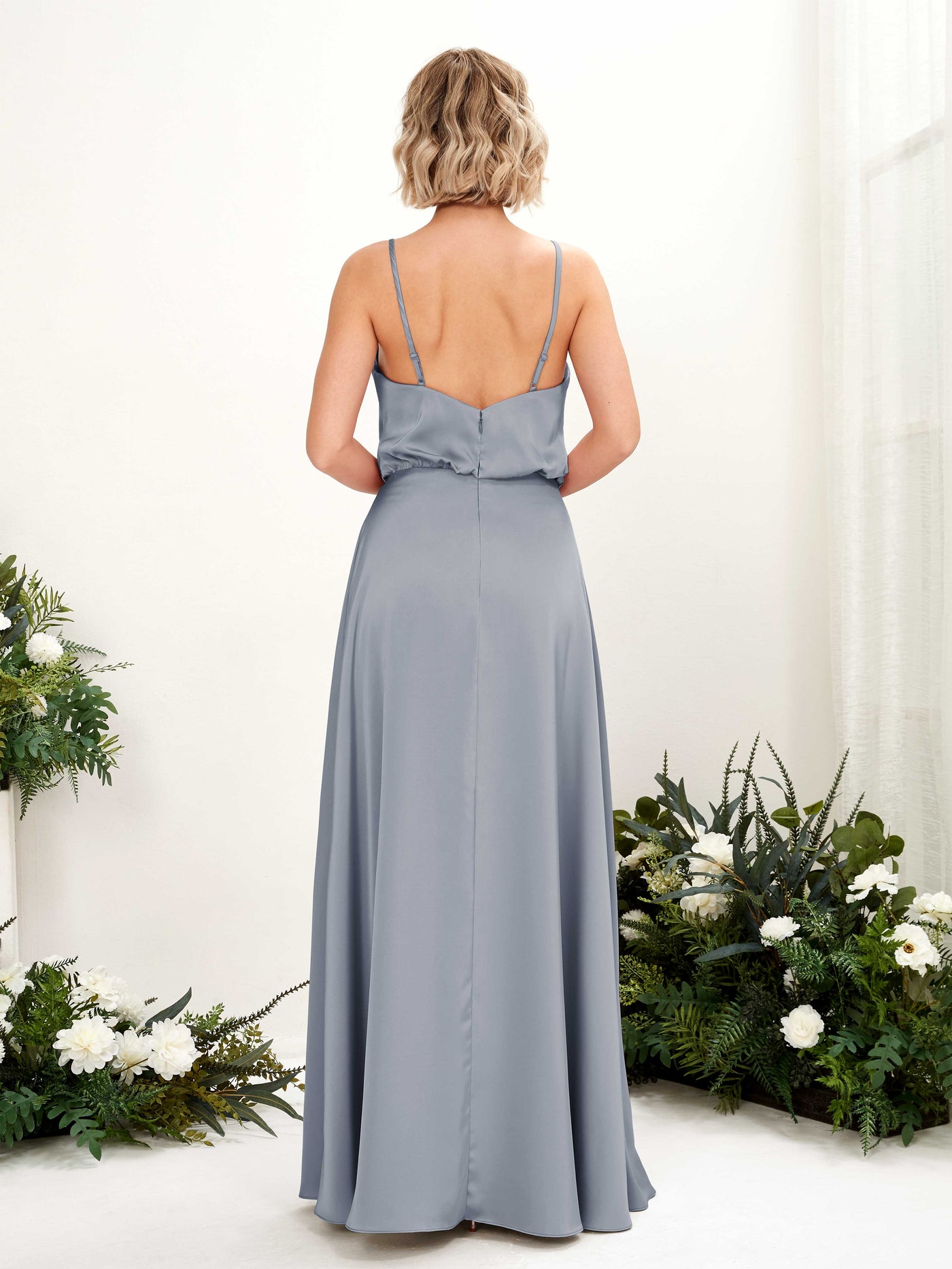 A-line Spaghetti-straps V-neck Satin Bridesmaid Dress - Dusty Blue (80224578)#color_dusty-blue