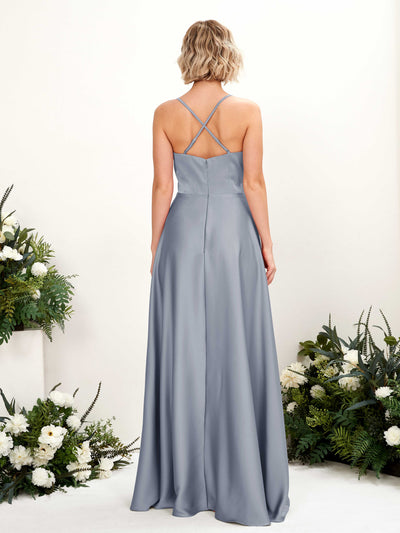 Carlyna Lenoya A-Line Dusty Blue Satin Bridesmaid Dress Maxi Sleeveless V-Neck Dress #color_dusty-blue