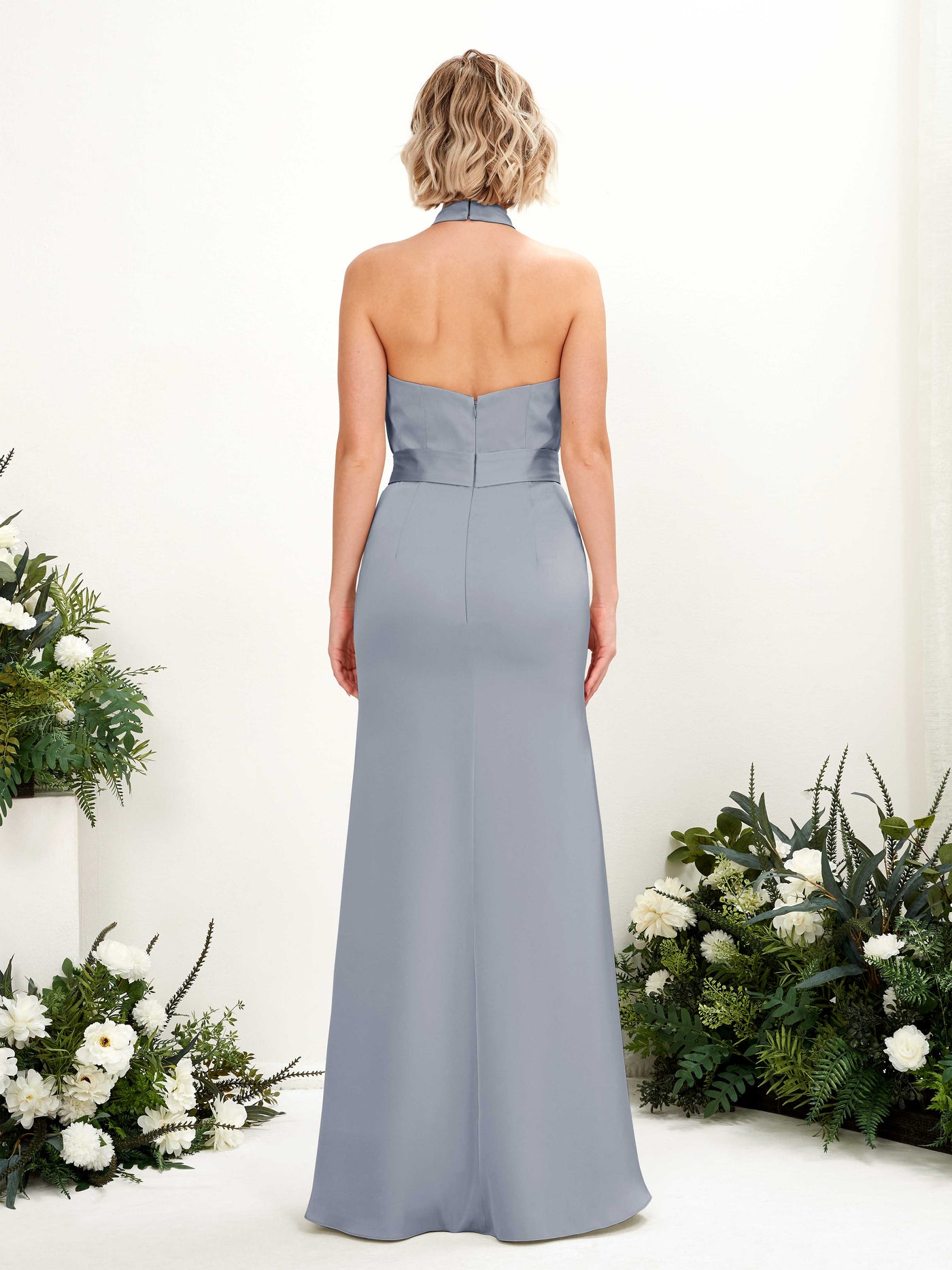 Halter Satin Bridesmaid Dress - Dusty Blue (80224978)#color_dusty-blue