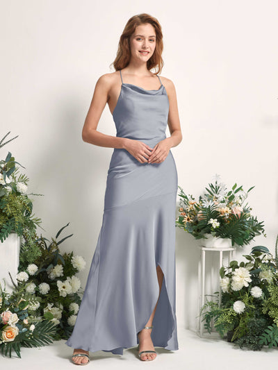 Carlyna Florence Mermaid Dusty Blue Satin Bridesmaid Dress Maxi Sleeveless Cowl Neck Dress Side View 2 #color_dusty-blue