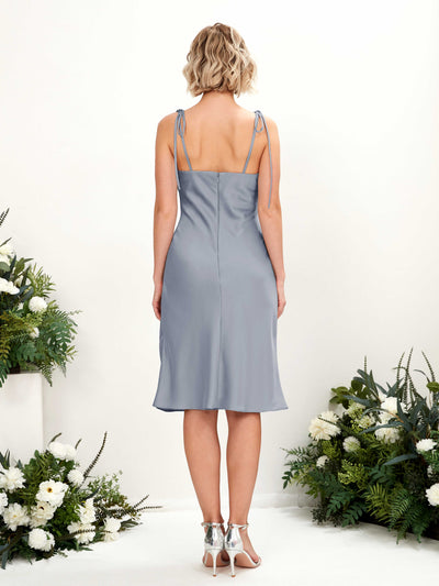 Carlyna Janina Mermaid Dusty Blue Satin Bridesmaid Dress Knee-Length Sleeveless Cowl Neck Dress Back View #color_dusty-blue