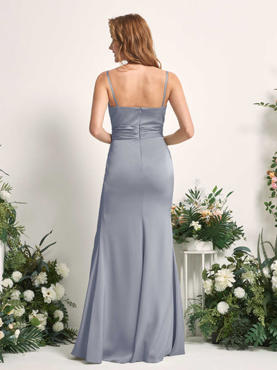 Carlyna Faye Mermaid Dusty Blue Satin Bridesmaid Dress Maxi Sleeveless Sweetheart Dress Back View #color_dusty-blue