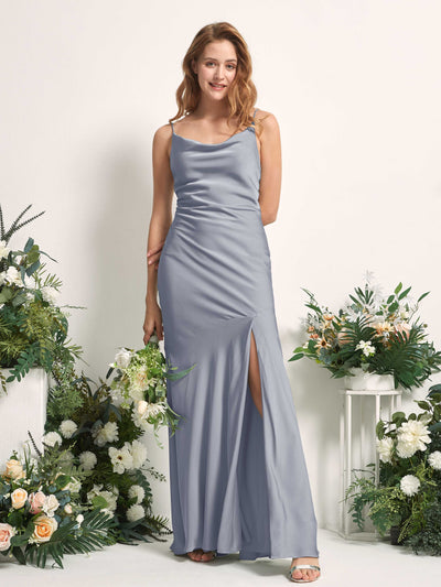 Carlyna Miranda Mermaid Dusty Blue Satin Bridesmaid Dress Maxi Sleeveless Cowl Neck Dress #color_dusty-blue