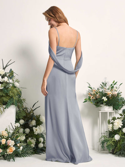 Carlyna Freya Mermaid Dusty Blue Satin Bridesmaid Dress Maxi Sleeveless V-Neck Dress Back View #color_dusty-blue