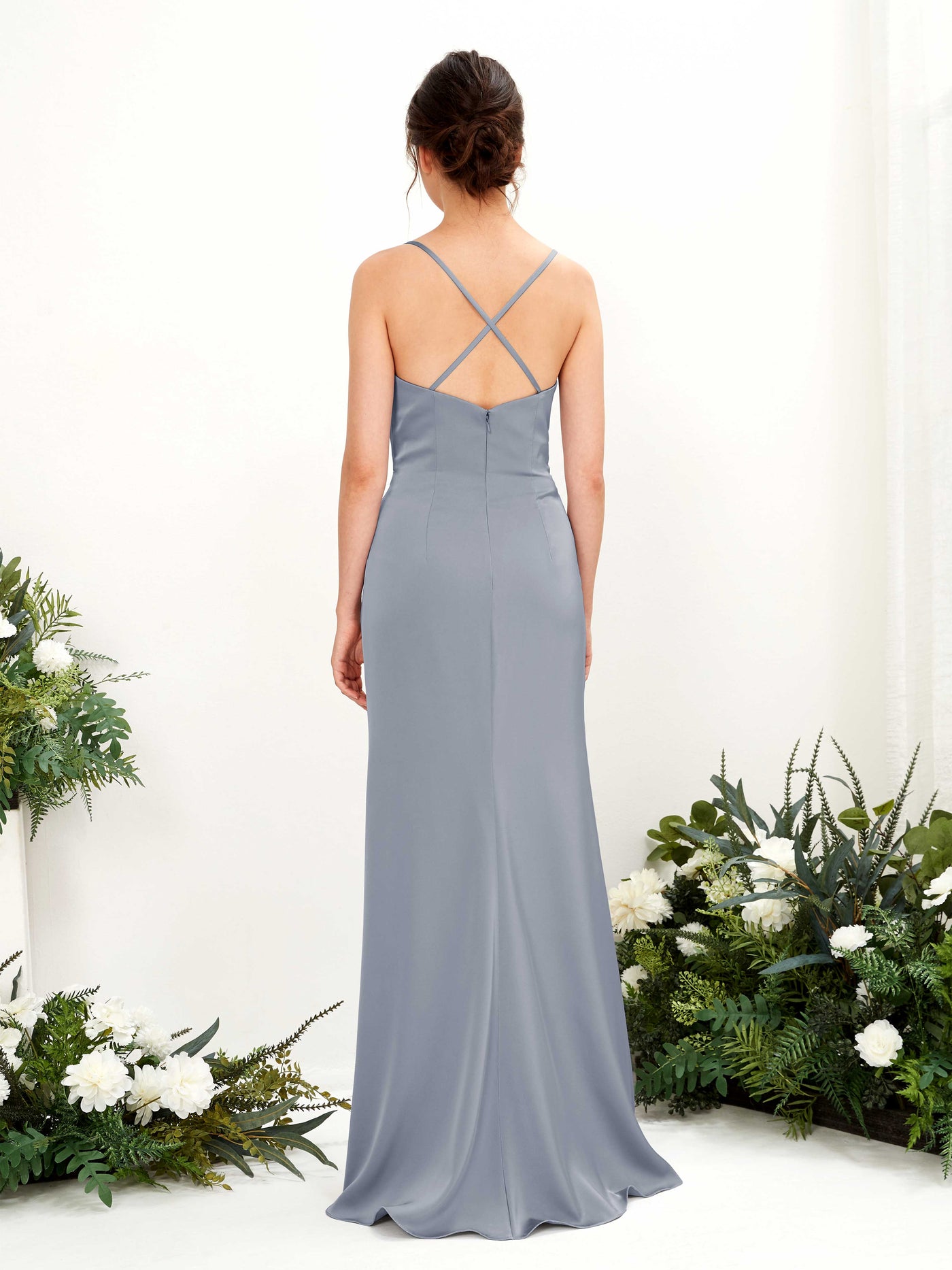Straps Sleeveless Satin Bridesmaid Dress - Dusty Blue (80222478)#color_dusty-blue