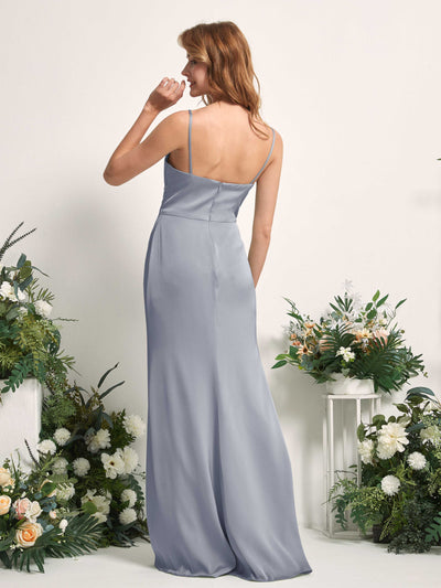 Carlyna Hayley Mermaid Dusty Blue Satin Bridesmaid Dress Maxi Sleeveless V-Neck Dress Back View #color_dusty-blue