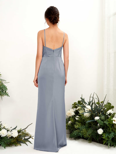 Carlyna Cathy Mermaid Dusty Blue Satin Bridesmaid Dress Maxi Sleeveless Sweetheart Dress Back View #color_dusty-blue