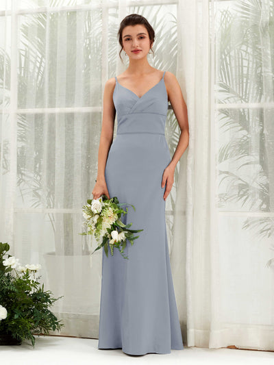 Carlyna Kama Mermaid Dusty Blue Satin Bridesmaid Dress Maxi Sleeveless V-Neck Dress #color_dusty-blue