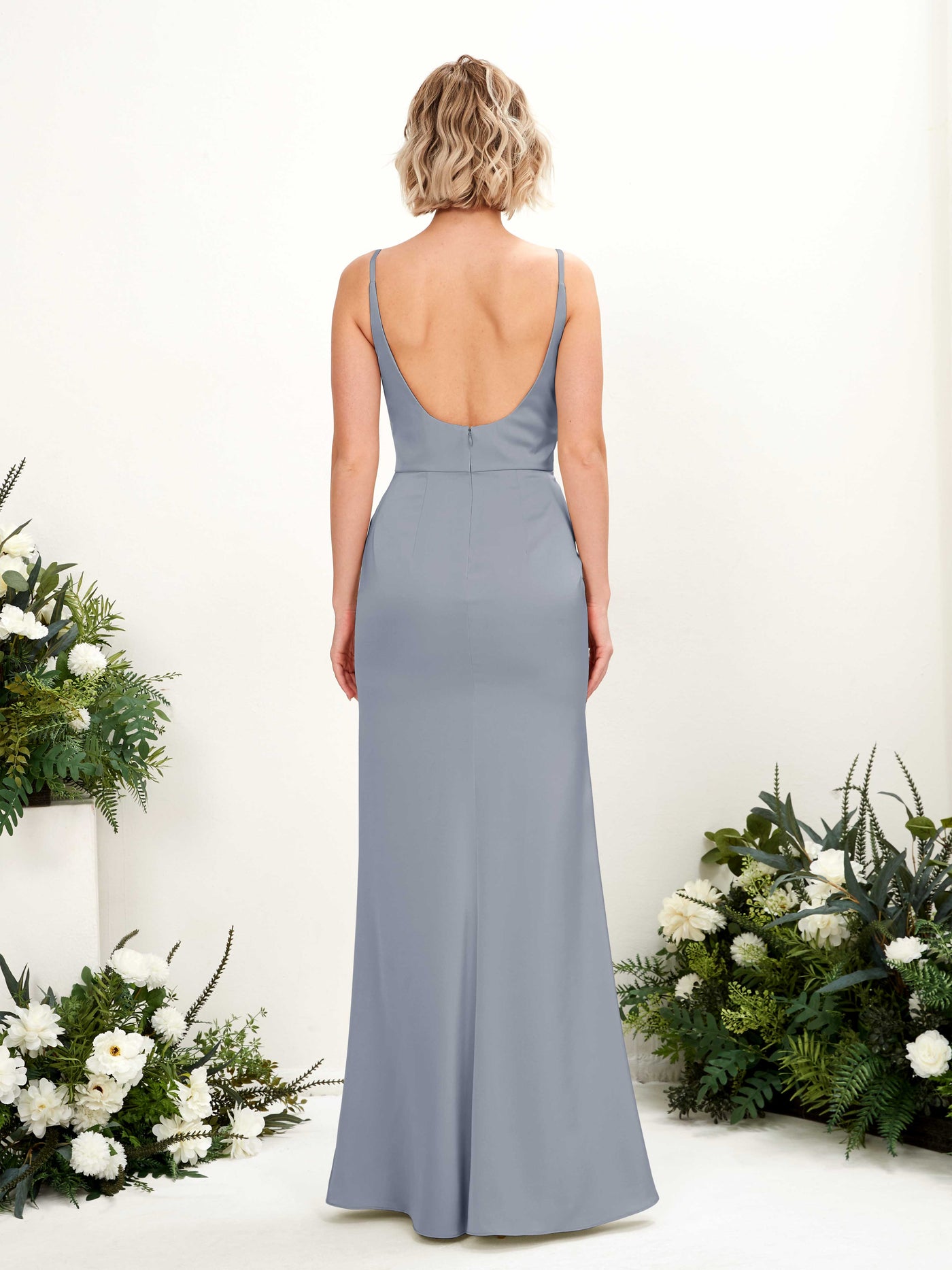 Spaghetti-straps V-neck Sleeveless Satin Bridesmaid Dress - Dusty Blue (80220778)#color_dusty-blue