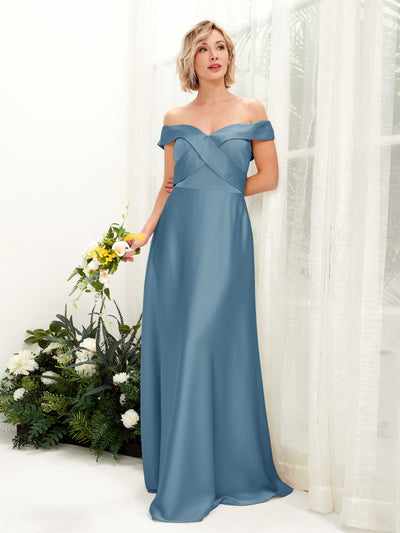 Carlyna Chloe A-Line Ink blue Satin Bridesmaid Dress Maxi Sleeveless Sweetheart Dress Front View #color_ink-blue