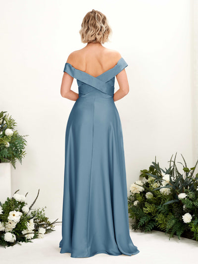 Carlyna Chloe A-Line Ink blue Satin Bridesmaid Dress Maxi Sleeveless Sweetheart Dress Back View #color_ink-blue