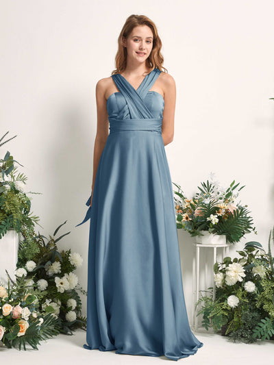 Carlyna Mirabelle Convertible Ink blue Satin Bridesmaid Dress Maxi Sleeveless Sweetheart Dress #color_ink-blue