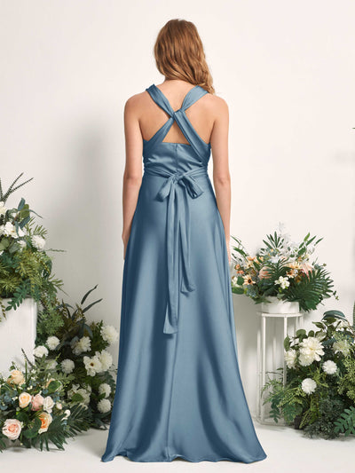 Carlyna Mirabelle Convertible Ink blue Satin Bridesmaid Dress Maxi Sleeveless Sweetheart Dress #color_ink-blue