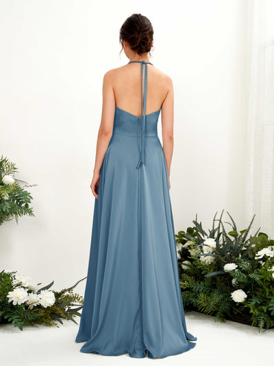 Carlyna Jocelyn A-Line Ink blue Satin Bridesmaid Dress Maxi Sleeveless Halter Dress #color_ink-blue