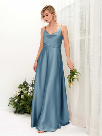 Carlyna Wallis A-Line Ink blue Satin Bridesmaid Dress Maxi Sleeveless Cowl Neck Dress #color_ink-blue