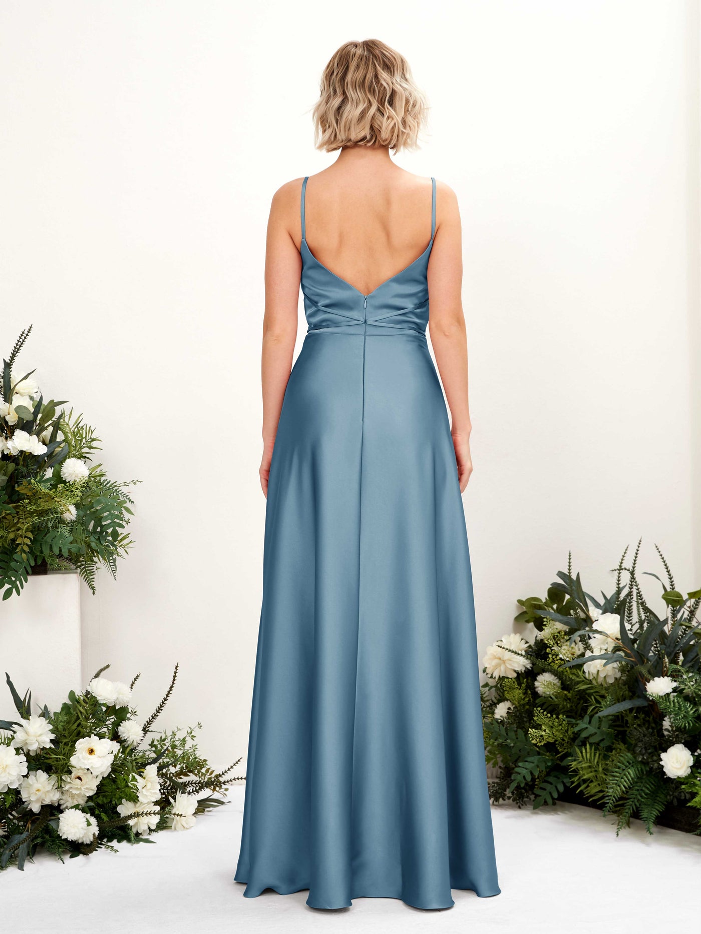 A-line Straps Sleeveless Satin Bridesmaid Dress - Ink blue (80223114)#color_ink-blue