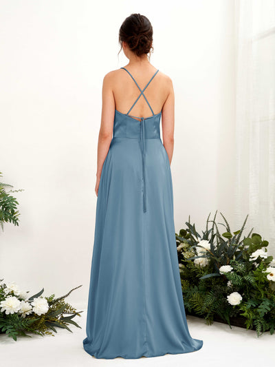 Carlyna Theresa A-Line Ink blue Satin Bridesmaid Dress Maxi Sleeveless Cowl Neck Dress #color_ink-blue