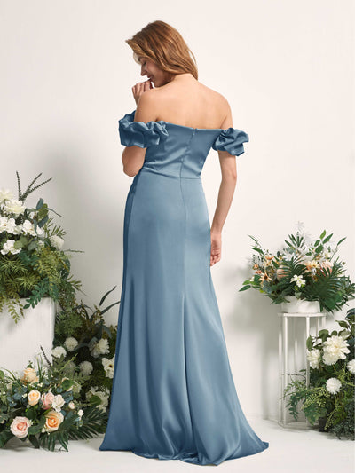 Carlyna Bianca Sheath Ink blue Satin Bridesmaid Dress Maxi Sleeveless Cowl Neck Dress Back View #color_ink-blue