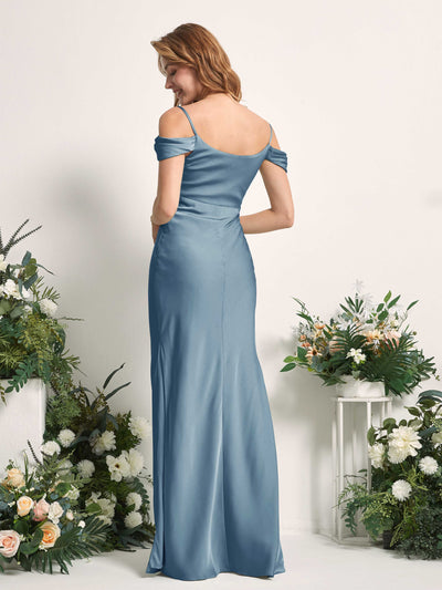 Carlyna Alexis Mermaid Ink blue Satin Bridesmaid Dress Maxi Sleeveless Cowl Neck Dress Back View #color_ink-blue