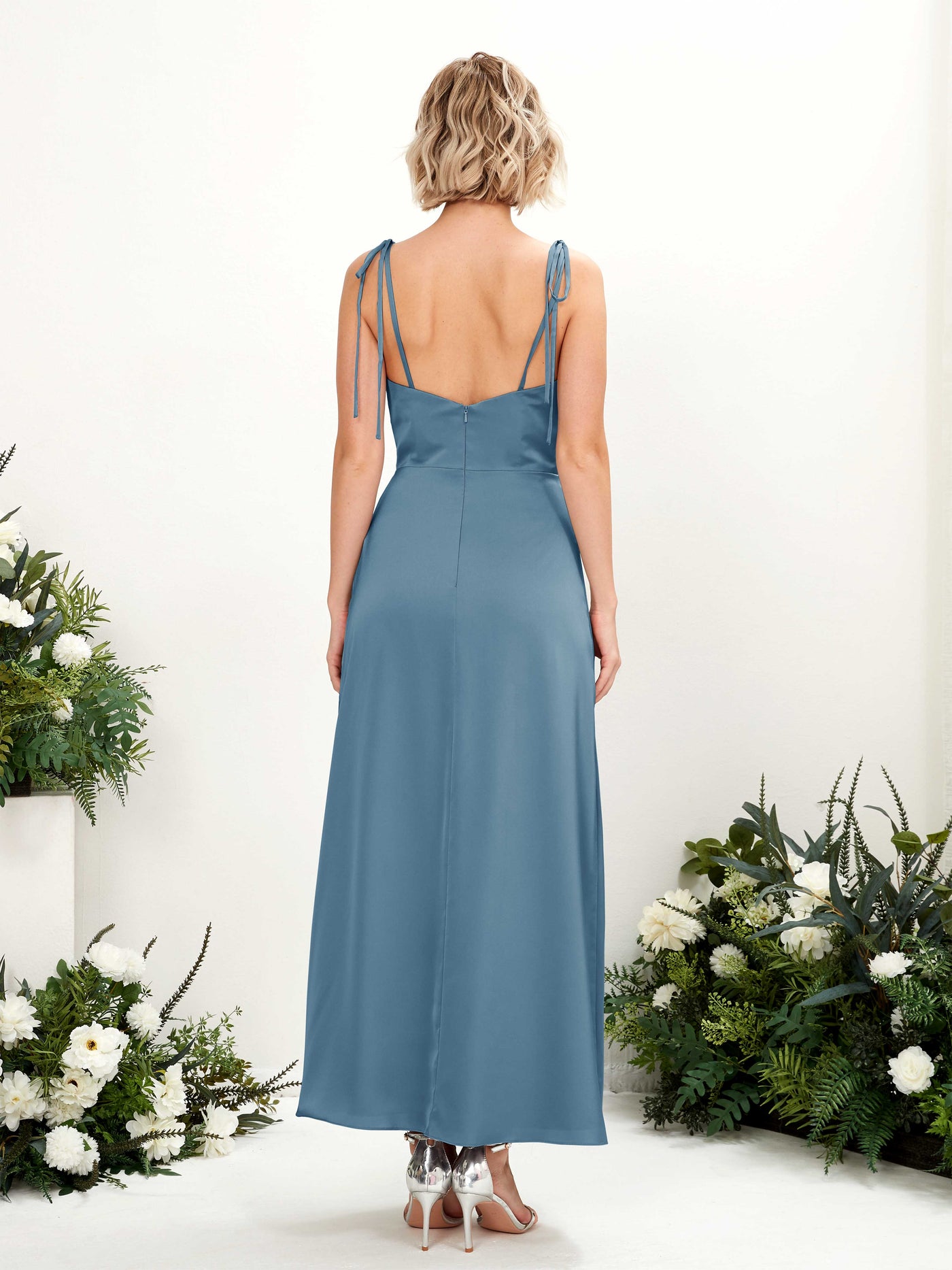 Spaghetti-straps Sleeveless Satin Bridesmaid Dress - Ink blue (80222114)#color_ink-blue