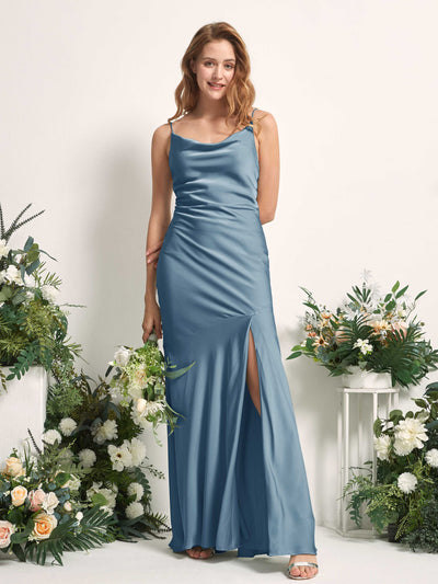 Carlyna Miranda Mermaid Ink blue Satin Bridesmaid Dress Maxi Sleeveless Cowl Neck Dress #color_ink-blue