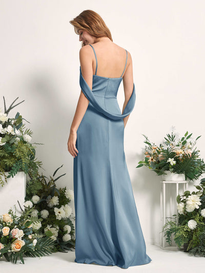 Carlyna Freya Mermaid Ink blue Satin Bridesmaid Dress Maxi Sleeveless V-Neck Dress Back View #color_ink-blue