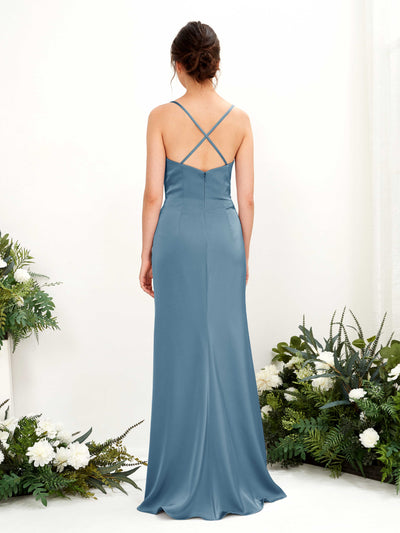 Carlyna Mavis Slim Ink blue Satin Bridesmaid Dress Maxi Sleeveless Cowl Neck Dress #color_ink-blue