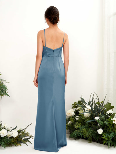 Carlyna Cathy Mermaid Ink blue Satin Bridesmaid Dress Maxi Sleeveless Sweetheart Dress Back View #color_ink-blue