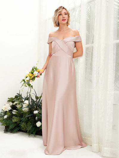 Carlyna Chloe A-Line Pearl Pink Satin Bridesmaid Dress Maxi Sleeveless Sweetheart Dress Front View #color_pearl-pink