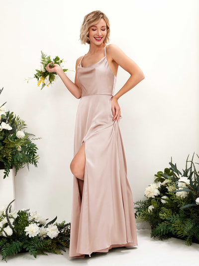 Carlyna Nydia A-Line Pearl Pink Satin Bridesmaid Dress Maxi Sleeveless Cowl Neck Dress #color_pearl-pink