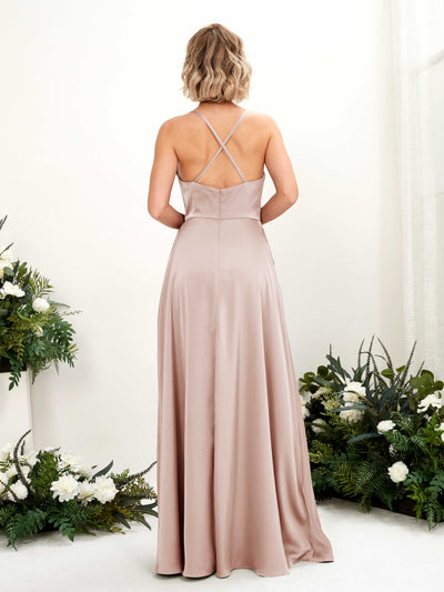 Carlyna Nydia A-Line Pearl Pink Satin Bridesmaid Dress Maxi Sleeveless Cowl Neck Dress #color_pearl-pink