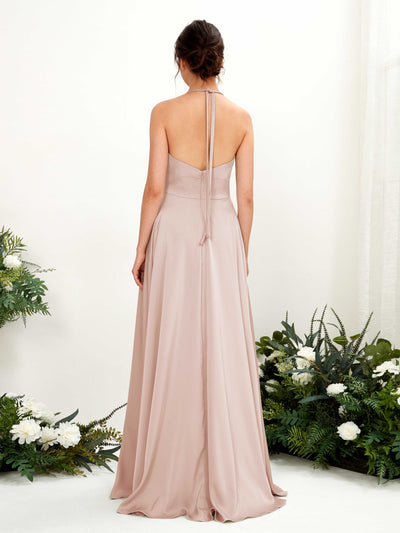 Carlyna Jocelyn A-Line Pearl Pink Satin Bridesmaid Dress Maxi Sleeveless Halter Dress #color_pearl-pink