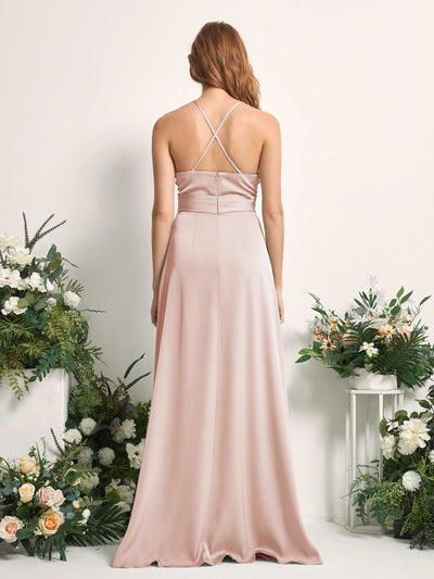 Carlyna Allison A-Line Pearl Pink Satin Bridesmaid Dress Maxi Sleeveless V-Neck Dress Back View #color_pearl-pink