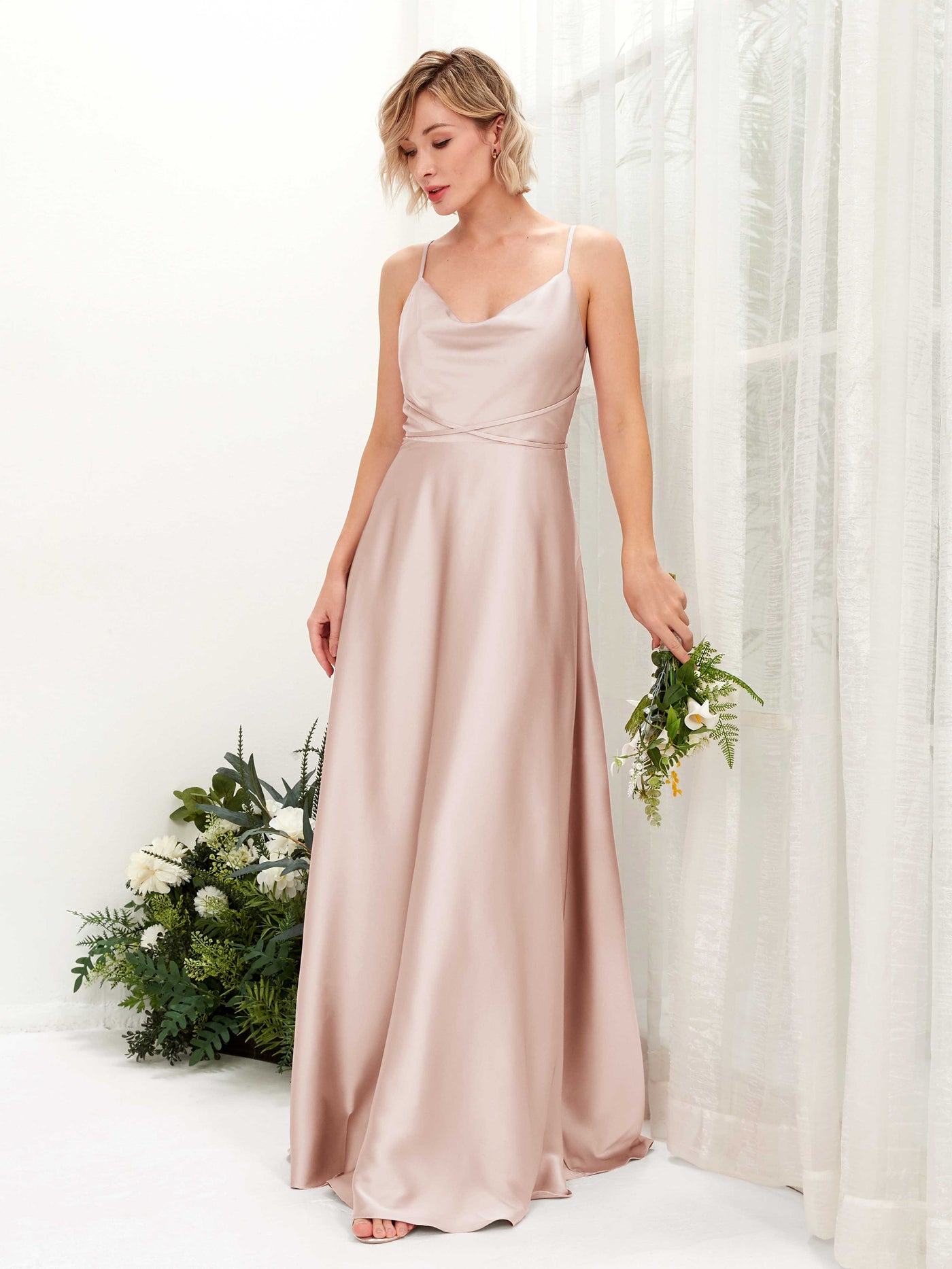 A-line Straps Sleeveless Satin Bridesmaid Dress - Pearl Pink (80223110)#color_pearl-pink
