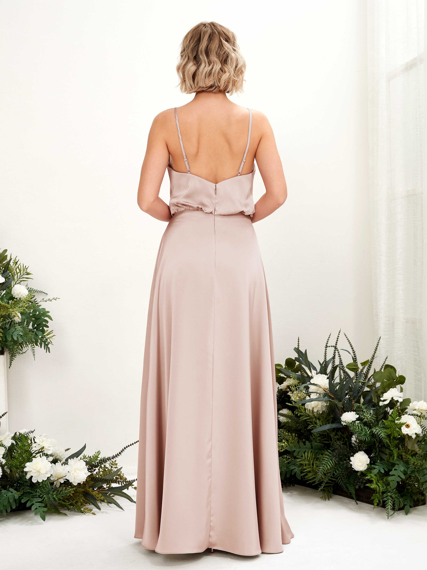 A-line Spaghetti-straps V-neck Satin Bridesmaid Dress - Pearl Pink (80224510)#color_pearl-pink