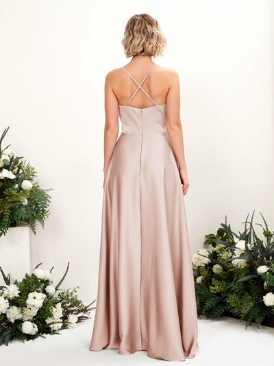 Carlyna Lenoya A-Line Pearl Pink Satin Bridesmaid Dress Maxi Sleeveless V-Neck Dress #color_pearl-pink