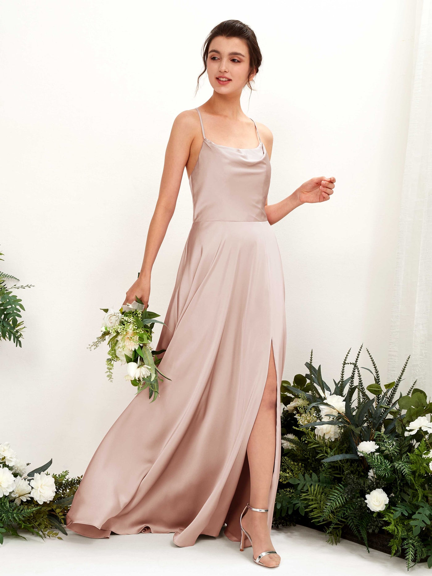 Ball Gown Straps Sleeveless Satin Bridesmaid Dress - Pearl Pink (80221110)#color_pearl-pink