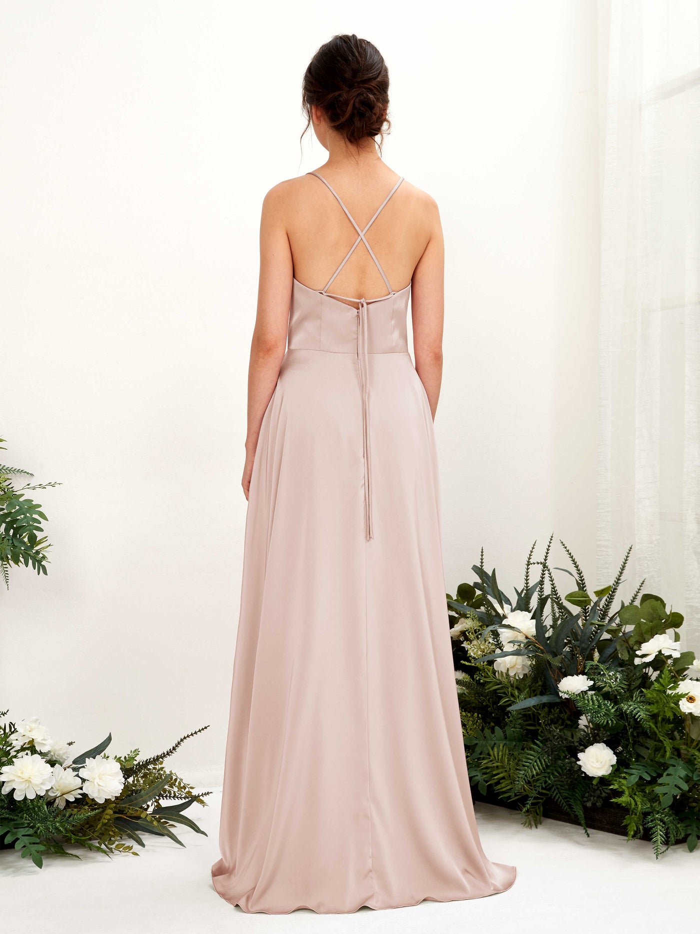 Ball Gown Straps Sleeveless Satin Bridesmaid Dress - Pearl Pink (80221110)#color_pearl-pink