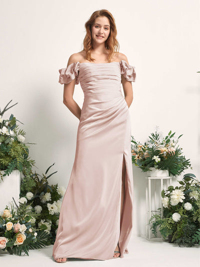 Carlyna Bianca Sheath Pearl Pink Satin Bridesmaid Dress Maxi Sleeveless Cowl Neck Dress Front View #color_pearl-pink