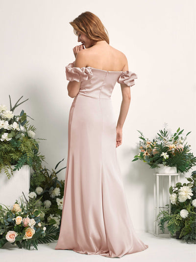 Carlyna Bianca Sheath Pearl Pink Satin Bridesmaid Dress Maxi Sleeveless Cowl Neck Dress Back View #color_pearl-pink