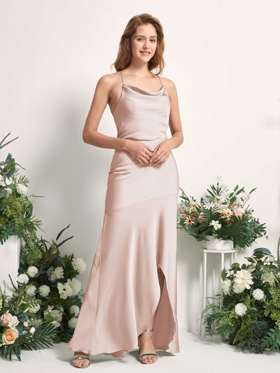 Carlyna Florence Mermaid Pearl Pink Satin Bridesmaid Dress Maxi Sleeveless Cowl Neck Dress Side View 2 #color_pearl-pink