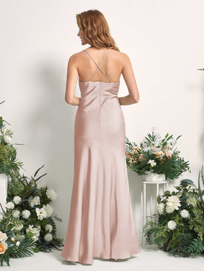Carlyna Florence Mermaid Pearl Pink Satin Bridesmaid Dress Maxi Sleeveless Cowl Neck Dress Back View #color_pearl-pink
