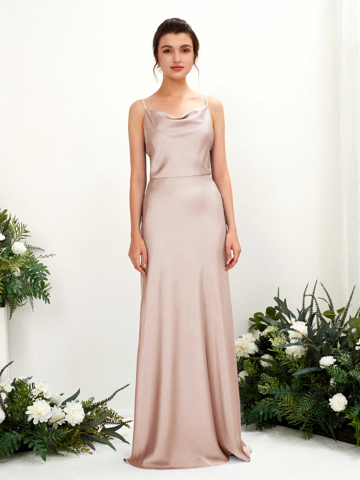 Spaghetti-straps Sleeveless Satin Bridesmaid Dress - Pearl Pink (80221810)